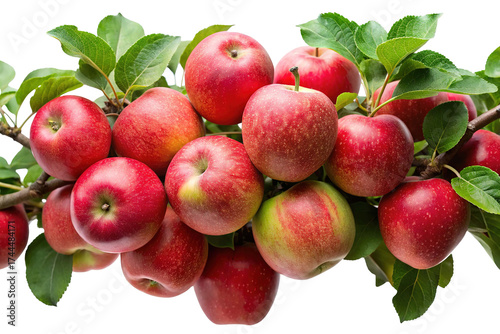 Wallpaper Mural A bountiful cluster of ripe red apples with green leaves on a branch isolated on transparent background Torontodigital.ca