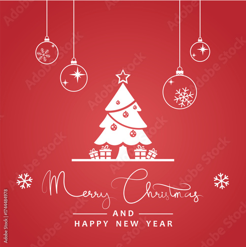 Merry Christmas greeting card on red background
