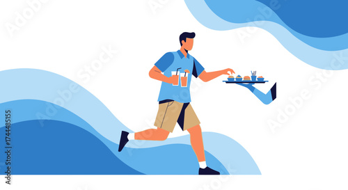 Athlete Delivering Food, Drinks With Speed, Serving Fast, Freshly Prepared Meals Concept Graphic