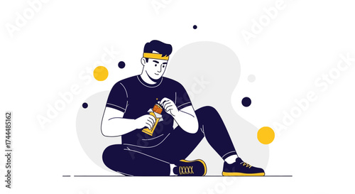 Athlete Enjoying a Snack After Exercise, Sitting And Looking Forward
