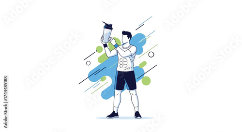 Athlete Holding Shaker, Sport, Fitness, And Nutrition Illustration On White Background