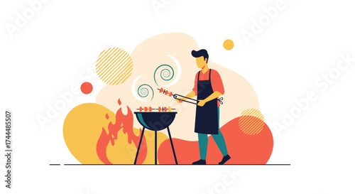Barbeque Cook Preparing Delicious Food Illustration With Vibrant And Modern Aesthetic
