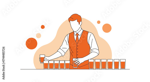 Bartender Arranging Beverages in Glasses Preparing Drinks for a Celebration or Event