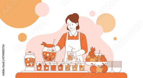 Bartender Crafting A Refreshing Fruit Drink For The Hot Summer Days Offering Juices