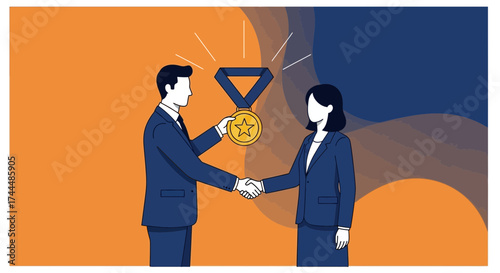 Awarding A Medal Depicting Achievement And Success In Corporate Environment No Other
