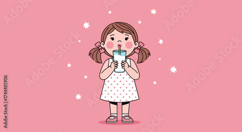 Blissful Child Drinks Refreshing Beverage Amidst Sparkling Stellar Embellishments