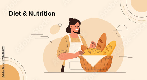 Baker Presents Freshly Baked Bread from Wicker Basket for Healthy Eating Lifestyle