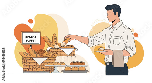 Bakery Buffet: A Person Choosing Bread From Selection With Different Bread Type on Display
