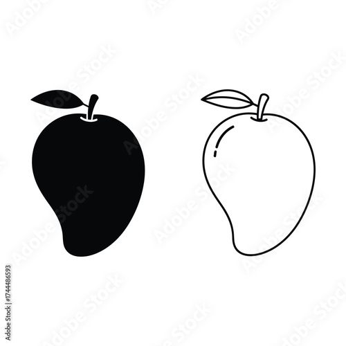 Mango fruit vector illustration in black and white tropical food healthy outline drawing clipart icon design
