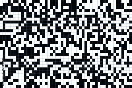 Abstract Seamless Black and White Chaotic Pixel Grid Background Digital Technology Glitch Mosaic Texture