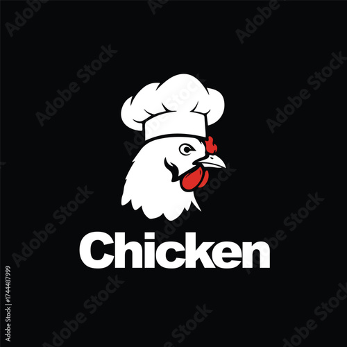 Cute chef hat with a smiling chicken inside a box of fruit and vegetables, symbolizing healthy food, farming, and fresh produce, ideal for organic food brands or farmers markets.
