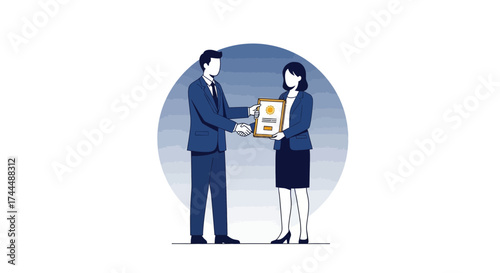 Business Colleagues Formally Shaking Hands After Awarding Certificate Of Accomplishment