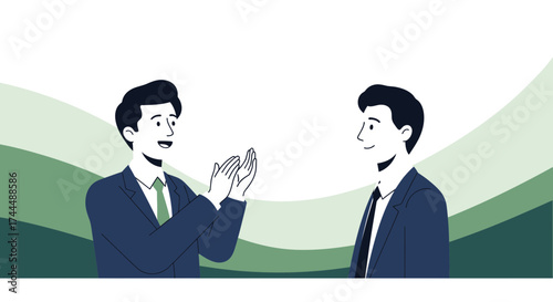 Business Agreement Depicted With Two Figures, Handclapping, And Positive Reinforcement Dynamics
