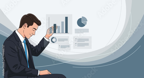 Business executive presenting financial data analysis with charts and graphs