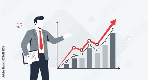 Business Analyst Presenting Financial Growth Charts on a Modern Graphic for Investors and