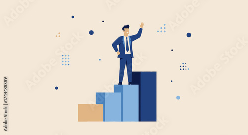 Business Leader Ascends To The Peak Of Success Achieved And Stands Victoriously
