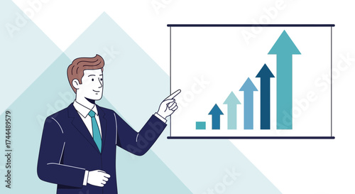Business man presenting a growth chart for market improvement and financial success