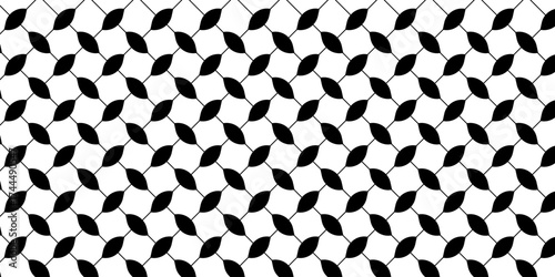 Repeated black and white keffiyeh pattern. Oriental traditional men head scarf print. Geometric fabric texture. Arabic cloth background. Modern palestinian textile print. Vector graphic illustration.