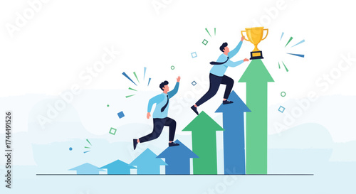 Business people achieving success and reaching goals in a competitive environment
