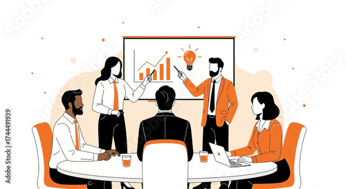 Business Presentation in a Meeting Room with Graphs and Ideas Illustration Concept