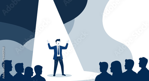 Business presentation in spotlight with an audience, vector illustration concept perfect for themes