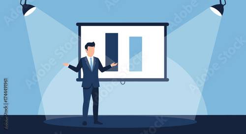 Business Presentation In Front of a Screen With Bars is in Demand Now