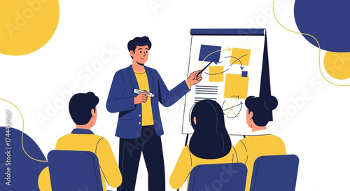 Business Presentation: Leader Explaining Strategy to Team Members, Sharing Ideas