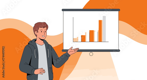 Business Presentation: Man Presenting Financial Report With Charts and Graphs