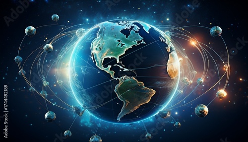 interconnected system of earth s satellites around the planet