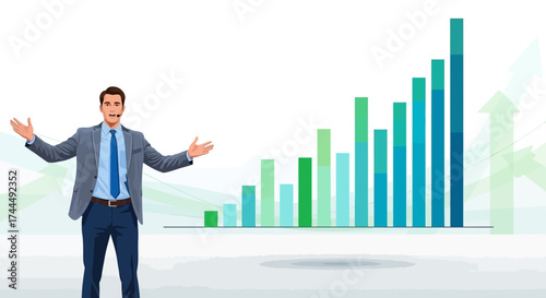 Business Presentation Depicting Positive Growth with a Suave Business Professional