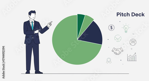Business Presentation Explaining a Pie Chart: Pitch Deck Finance and Startup Visualization