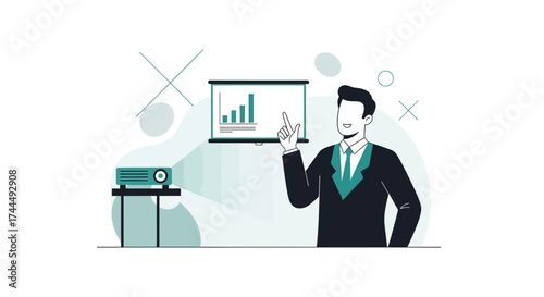 Business Professional Illustrating Growth Charts on a Projected Display for Success