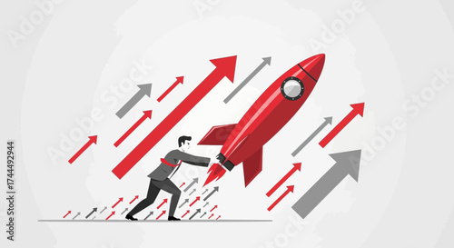 Business Professional Launching A Rocket Ship for Startup Growth and Development