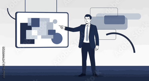 Business professional presenting a business concept on a visual representation showing data analysis