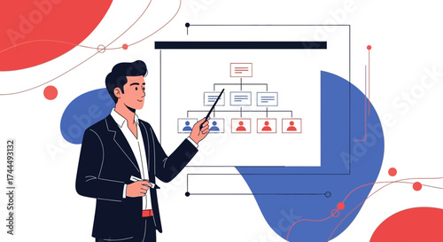 Business Professional Presenting A Strategic Plan Illustrated With Modern Digital Design