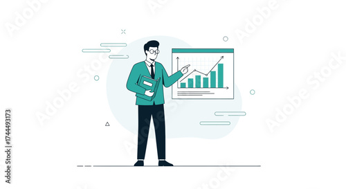 Business professional presenting data analysis with graphs and charts for financial gains