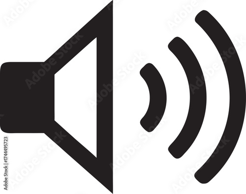 Simple black speaker icon with sound waves representing audio output symbol.