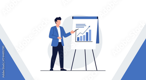 Business Professional Presenting Growth Chart On Whiteboard Illustrating Financial Statistics