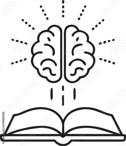 Open book inspires brain with ideas and knowledge symbolizing learning and intelligence
