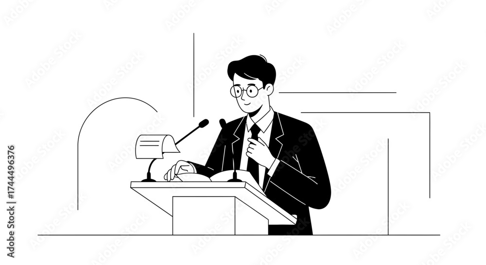 custom made wallpaper toronto digitalBusiness Speaker Presenting Lecture In Suits At Podium, Delivering Speech With Microphones