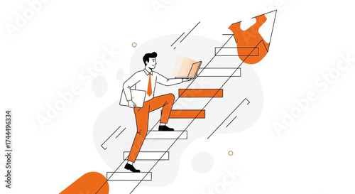 Businessman Climbing Stairs Showing Career Growth And Business Success Illustration
