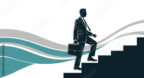Businessman Climbing Stairs Symbolic of Business Growth And Career Advancement Concept