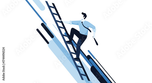 Businessman Ascending Ladder Reaching New Heights Of Success In Business