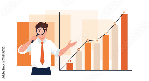 Business Strategist Analyzing Growth Trends And Data With magnifying glass