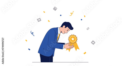 Businessman Awarded, Celebrating Success with a Golden Badge of Excellence and Appreciation