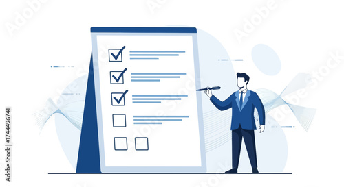 Business Strategist Reviews Checklist and Confirms Important Tasks for Success
