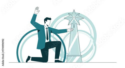 Businessman Celebrating Success Reaching For Star Achievement And High Performance