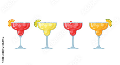Vibrant and Refreshing Flat Vector Cocktail Assortment on White Background