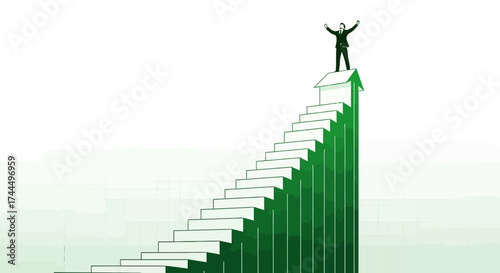 Business Success Depicted With Upward Arrow And Achieved Objectives Illustration