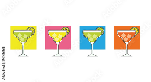 Vibrant Margaritas Collection: A Quartet of Colorful Cocktail Illustrations